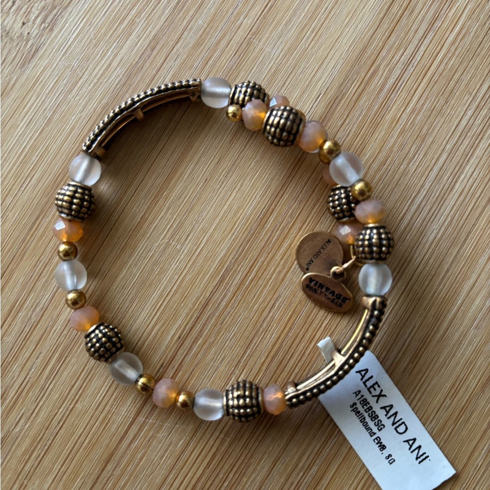 Alex and Ani Gold and White Beaded Bracelet